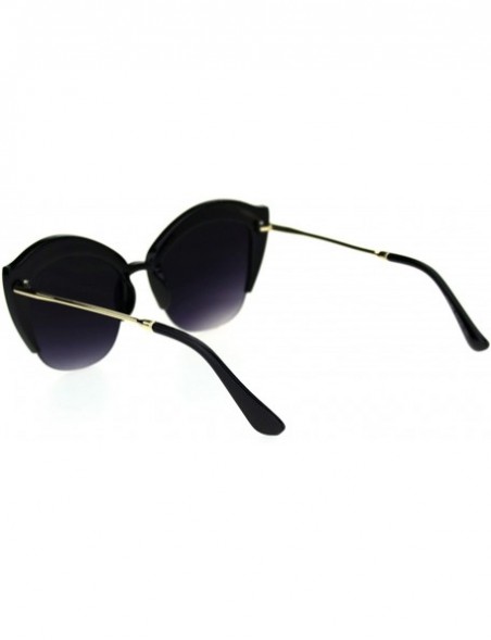 Cat Eye Womens Large Rhinestone Sparkling Half Rim Cat Eye Plastic Sunglasses - Black Smoke - CD18SO0KAZC $12.84