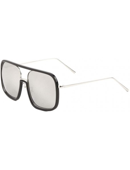 Aviator Flat Top Round Square Double Metal Plastic Rim Sunglasses - Black Silver - C6198L20WEH $11.59