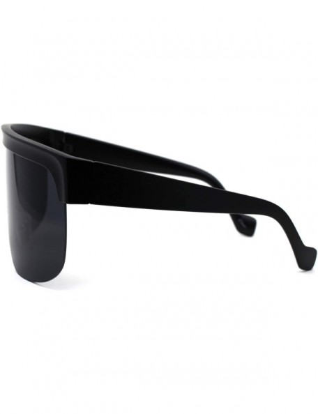 Shield Retro Robotic Oversize Flat Top Plastic Shield Sunglasses - Matte Black - CL195UDXXXD $13.84