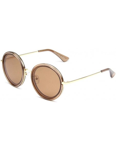 Round Women's sunglasses retro round frame sunglasses sunglasses big face personality sun sunglasses - Brown - C418X4RTOAM $5...