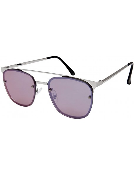 Rectangular Horned Rimmed Sunnies with Colored Mirror Lens 3112-FLREV - Silver - C7184Y0QZZW $10.93