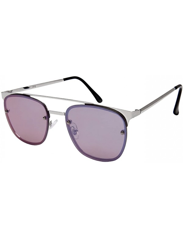 Rectangular Horned Rimmed Sunnies with Colored Mirror Lens 3112-FLREV - Silver - C7184Y0QZZW $10.93