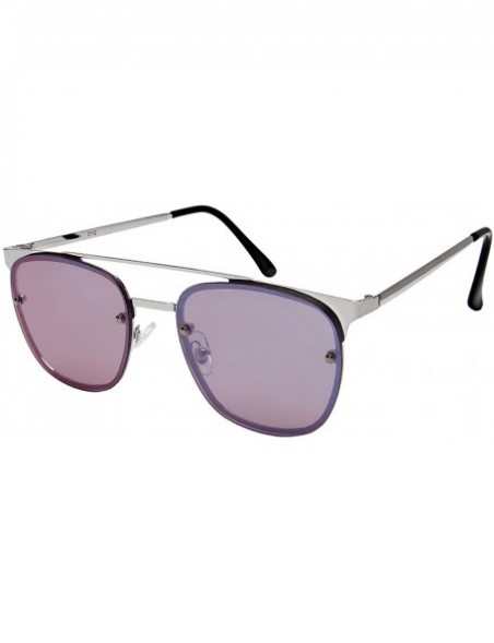Rectangular Horned Rimmed Sunnies with Colored Mirror Lens 3112-FLREV - Silver - C7184Y0QZZW $10.93