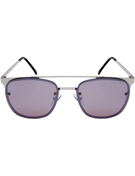 Rectangular Horned Rimmed Sunnies with Colored Mirror Lens 3112-FLREV - Silver - C7184Y0QZZW $10.93