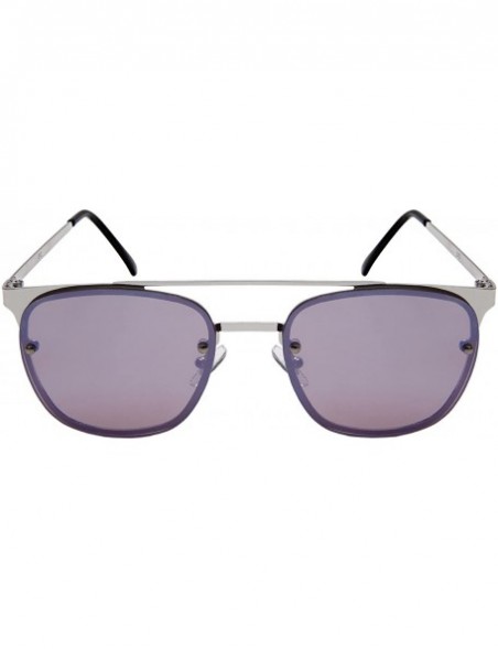 Rectangular Horned Rimmed Sunnies with Colored Mirror Lens 3112-FLREV - Silver - C7184Y0QZZW $10.93