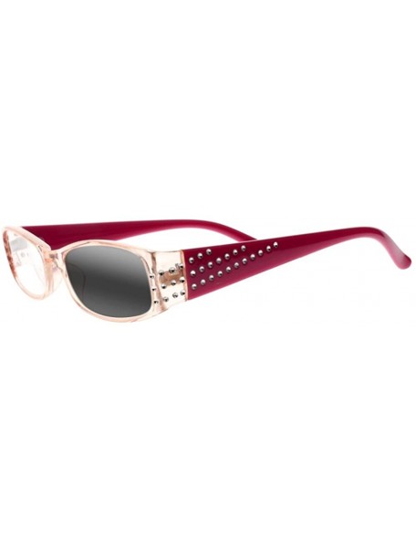 Rectangular Womens Full Rhinestones Transition Photochromic Reading Glasses UV400 Sunglasses - Pink - CX18EEII7IL $16.57