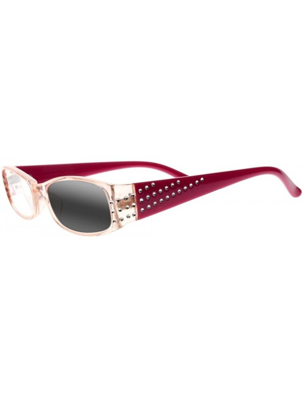 Rectangular Womens Full Rhinestones Transition Photochromic Reading Glasses UV400 Sunglasses - Pink - CX18EEII7IL $16.57