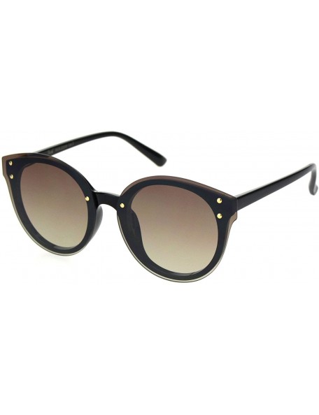 Round Womens Flat Panel Lens Retro Rimless Horned Minimal Sunglasses - Black Gradient Brown - C718OG2E564 $18.62