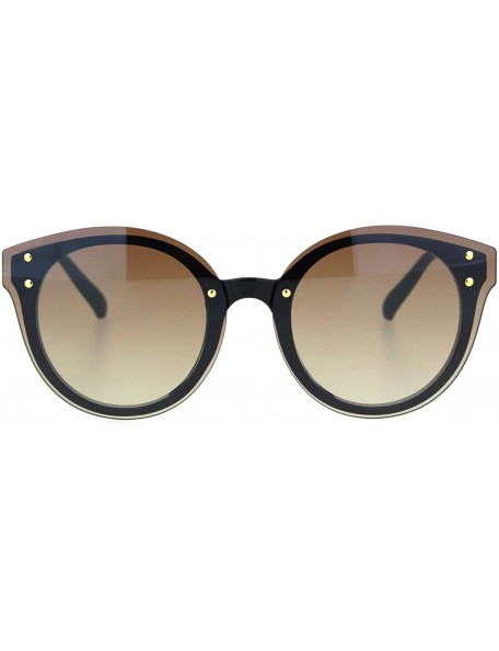 Round Womens Flat Panel Lens Retro Rimless Horned Minimal Sunglasses - Black Gradient Brown - C718OG2E564 $10.68