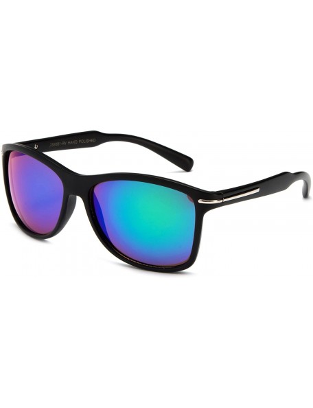 Round Mens Round Frame Sleek Flash Lenses Fashion Sunglasses Simple Fit - Matte Black/Green - CV127QJCCK5 $8.86