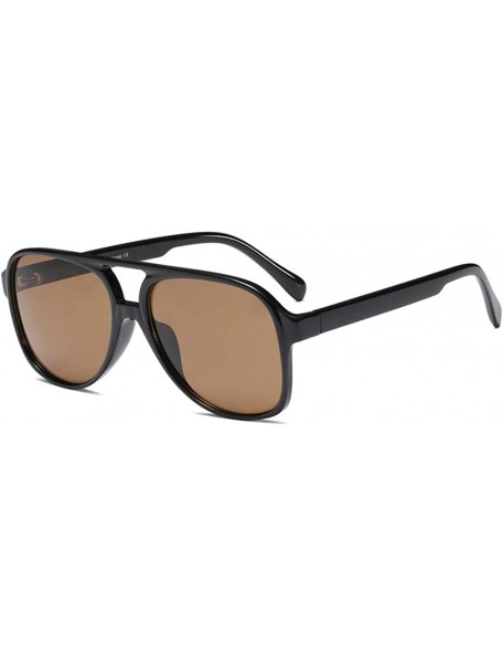 Oversized Vintage Retro 70s Sunglasses for Women Classic Large Squared Aviator Frame - Brown - CW18IZWW8U8 $14.77