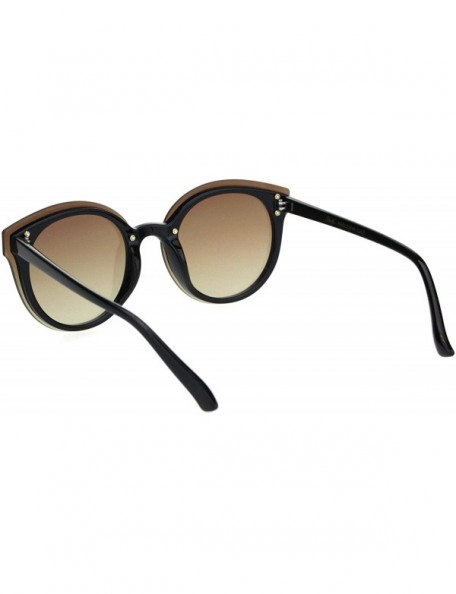 Round Womens Flat Panel Lens Retro Rimless Horned Minimal Sunglasses - Black Gradient Brown - C718OG2E564 $10.68