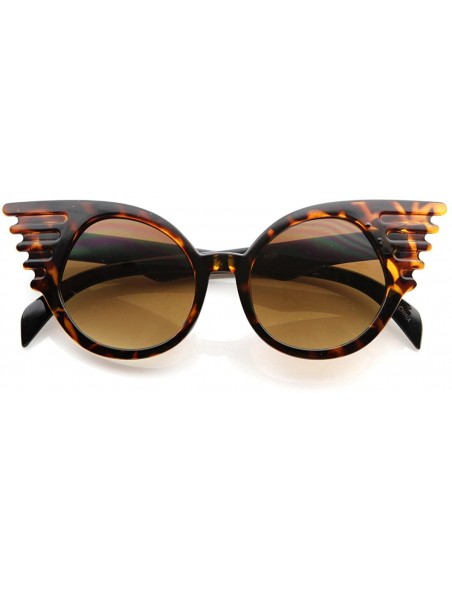 Round Designer Inspired Fashion Eccentric Unique Round Circle Winged Sunglasses - Tortoise - CA119FMDC0B $8.89