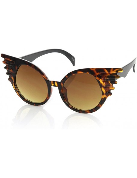 Round Designer Inspired Fashion Eccentric Unique Round Circle Winged Sunglasses - Tortoise - CA119FMDC0B $8.89