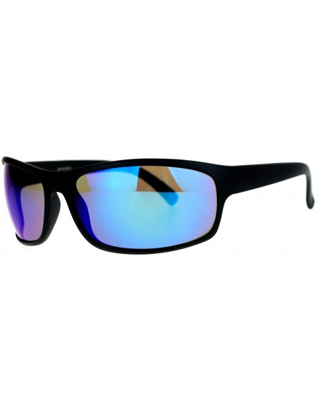 Shield Mens Sunglasses Shield Oval Rectangular Plastic Frame Color Mirror Lens - Black (Blue Mirror) - CX189LLZ67G $10.28