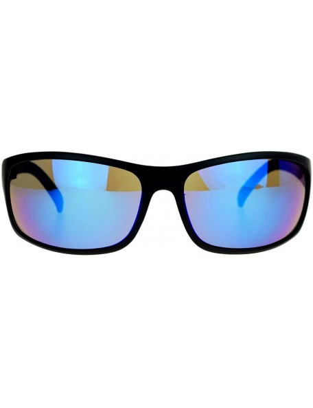 Shield Mens Sunglasses Shield Oval Rectangular Plastic Frame Color Mirror Lens - Black (Blue Mirror) - CX189LLZ67G $10.28