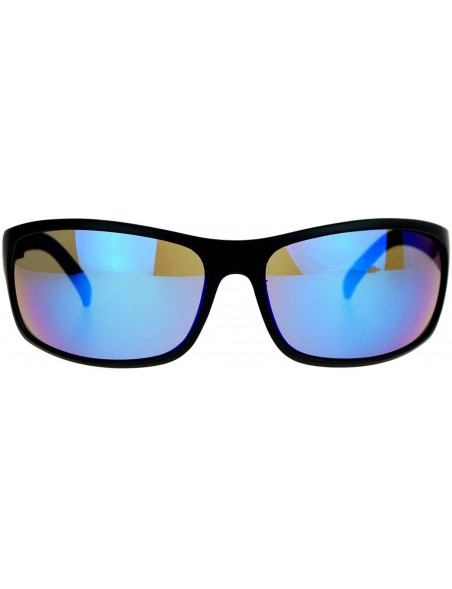 Shield Mens Sunglasses Shield Oval Rectangular Plastic Frame Color Mirror Lens - Black (Blue Mirror) - CX189LLZ67G $10.28