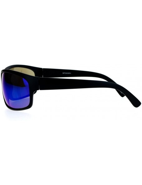 Shield Mens Sunglasses Shield Oval Rectangular Plastic Frame Color Mirror Lens - Black (Blue Mirror) - CX189LLZ67G $10.28