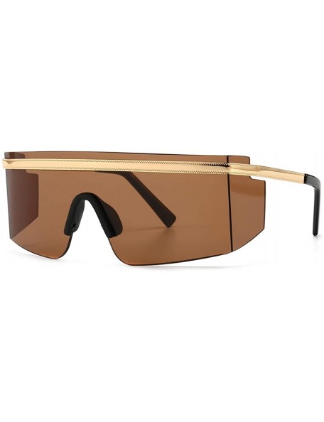 Shield One Piece Sunglasses Men Rimless Metal Shield Oversized Female Windproof Uv400 Summer - Gold With Brown - CE1999NL8KK ...