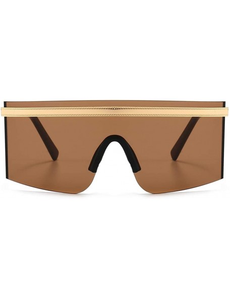 Shield One Piece Sunglasses Men Rimless Metal Shield Oversized Female Windproof Uv400 Summer - Gold With Brown - CE1999NL8KK ...