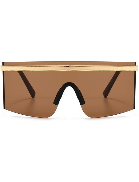 Shield One Piece Sunglasses Men Rimless Metal Shield Oversized Female Windproof Uv400 Summer - Gold With Brown - CE1999NL8KK ...