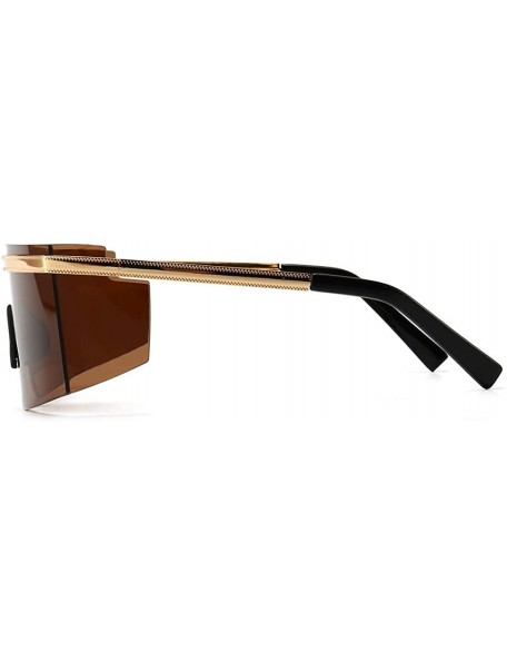 Shield One Piece Sunglasses Men Rimless Metal Shield Oversized Female Windproof Uv400 Summer - Gold With Brown - CE1999NL8KK ...