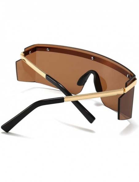 Shield One Piece Sunglasses Men Rimless Metal Shield Oversized Female Windproof Uv400 Summer - Gold With Brown - CE1999NL8KK ...