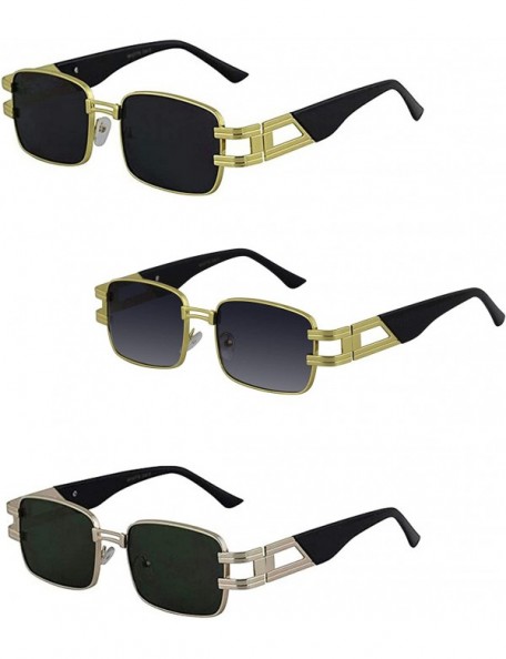 Square CLASSIC VINTAGE RETRO HIP HOP RAPPER Style SUNGLASSES Square Gold Frame - 3 Pack Black - Black Gradient - Green - CC19...