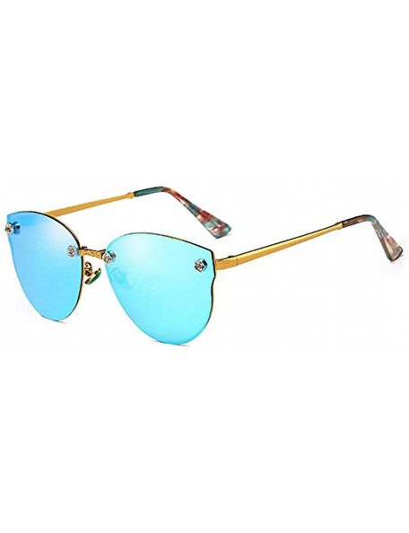 Oversized Women Cateye Rimless Sunglasses Mirrored Oversized Reflective Eyeglasses - Blue - CL18KI8ALT3 $14.74
