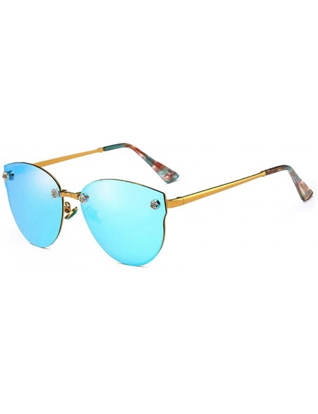 Oversized Women Cateye Rimless Sunglasses Mirrored Oversized Reflective Eyeglasses - Blue - CL18KI8ALT3 $14.74