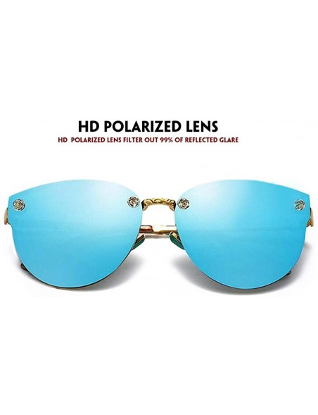 Oversized Women Cateye Rimless Sunglasses Mirrored Oversized Reflective Eyeglasses - Blue - CL18KI8ALT3 $14.74