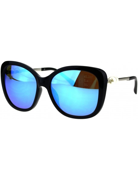 Butterfly Womens Pearl Jewel Diva Butterfly Designer Fashion Plastic Sunglasses - Black Blue Mirror - CB18EYS9AAX $8.73