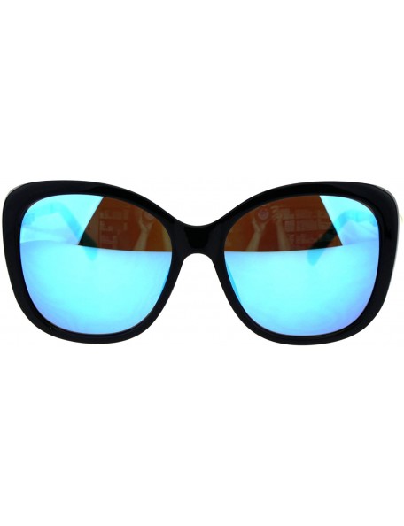 Butterfly Womens Pearl Jewel Diva Butterfly Designer Fashion Plastic Sunglasses - Black Blue Mirror - CB18EYS9AAX $8.73