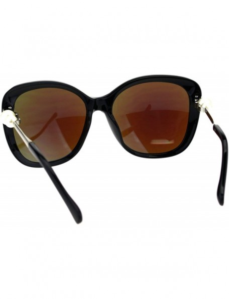 Butterfly Womens Pearl Jewel Diva Butterfly Designer Fashion Plastic Sunglasses - Black Blue Mirror - CB18EYS9AAX $8.73