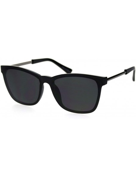 Rectangular Gentlemans Elegant Designer Fashion Mod Thin Horn Rim Sunglasses - All Black - CW18SIEQC3G $12.29