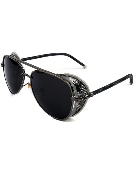 Oval Unisex STY1506 Cross Detail Side Shield Metal Aviator 52mm Sunglasses - C7-grey+black - CN18GIMOIDU $22.99