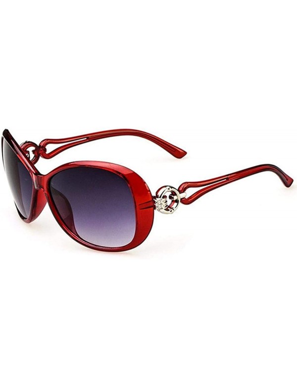 Oval Women's Fashion Oval Shape UV400 Framed Sunglasses - Wine Red + Grey - CJ197IL2Z8I $18.45