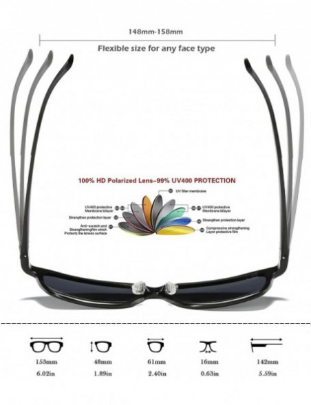 Rectangular Polarized Sunglasses Lightweight Rectangular - 5-black/Red Mirror Lens - CH194WAL03L $22.51