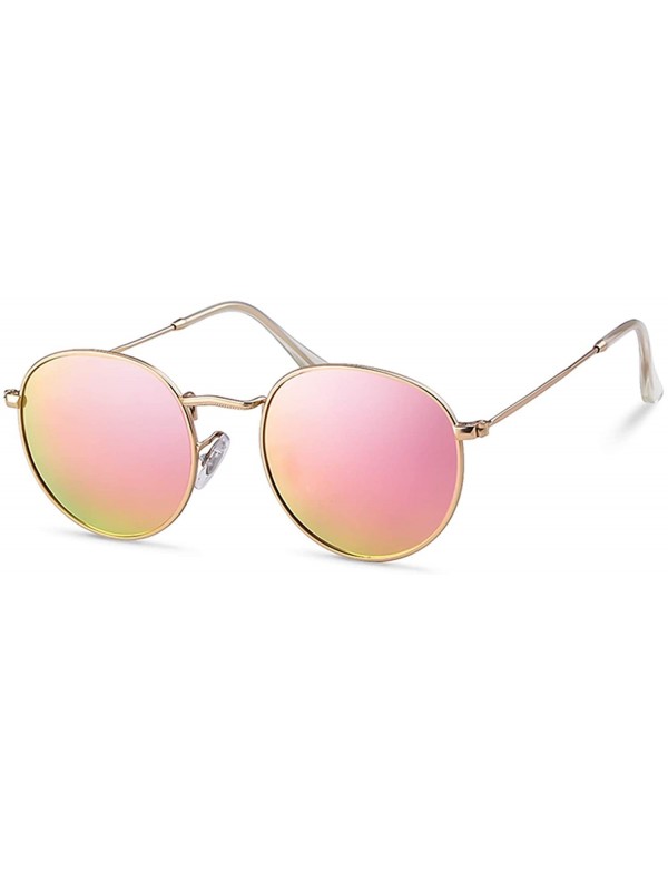 Oval Retro Round Sunglasses for Men Women Vintage UV400 Circle Color Lens Metal Frame Mirrored Sun Glasses - CO18L895MLY $9.44