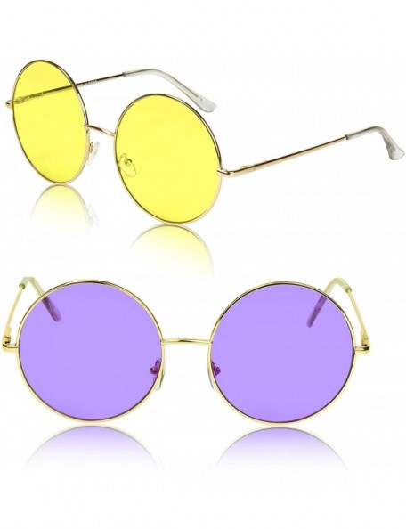 Round Super Oversized Round Sunglasses Hippie Color Lens Retro Circle Glasses - Two Pack Yellow Purple - CX193WK2ENT $13.17