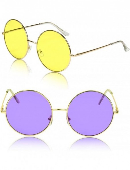 Round Super Oversized Round Sunglasses Hippie Color Lens Retro Circle Glasses - Two Pack Yellow Purple - CX193WK2ENT $13.17