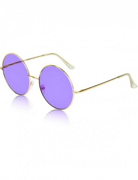 Round Super Oversized Round Sunglasses Hippie Color Lens Retro Circle Glasses - Two Pack Yellow Purple - CX193WK2ENT $13.17