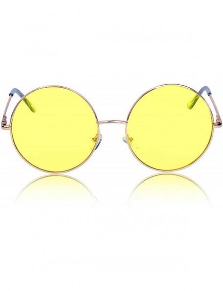 Round Super Oversized Round Sunglasses Hippie Color Lens Retro Circle Glasses - Two Pack Yellow Purple - CX193WK2ENT $13.17