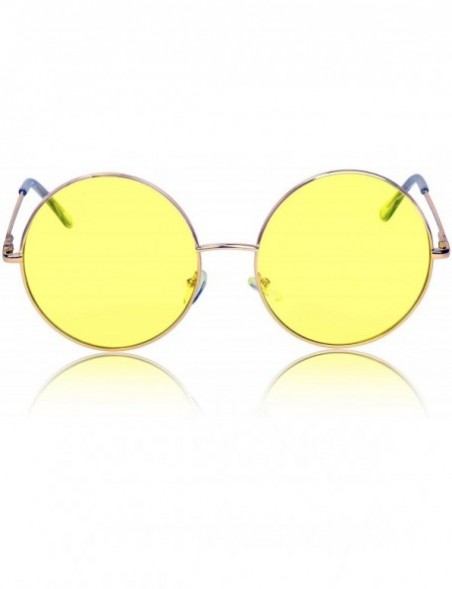 Round Super Oversized Round Sunglasses Hippie Color Lens Retro Circle Glasses - Two Pack Yellow Purple - CX193WK2ENT $13.17