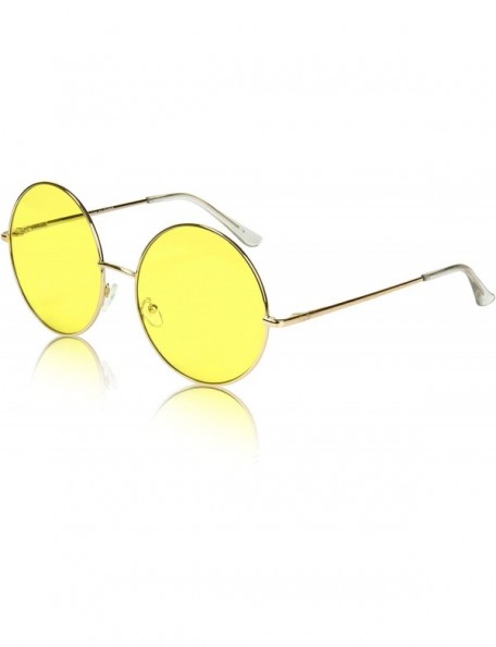 Round Super Oversized Round Sunglasses Hippie Color Lens Retro Circle Glasses - Two Pack Yellow Purple - CX193WK2ENT $13.17