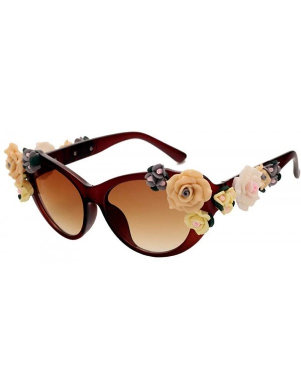 Aviator Retro Rose Sunglasses Women Beach Holiday Baroque Flowers Sun Glasses Women 1 - 5 - CZ18YR3WX8K $7.36