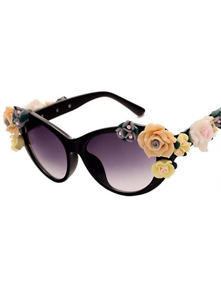 Aviator Retro Rose Sunglasses Women Beach Holiday Baroque Flowers Sun Glasses Women 1 - 5 - CZ18YR3WX8K $7.36