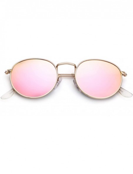 Oval Retro Round Sunglasses for Men Women Vintage UV400 Circle Color Lens Metal Frame Mirrored Sun Glasses - CO18L895MLY $9.44