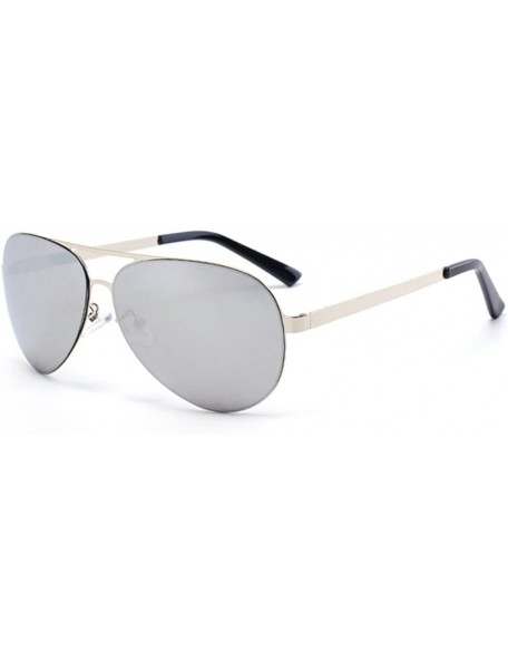 Oval Mens High Classic Polarized Aviator Sunglasses 100% UV Lens 60mm - Silver/Silver - C212FJ319DB $17.54