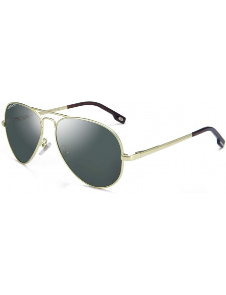 Goggle Aviator Sunglasses Polarized Driving Protection - Gold Frame/Gray-green Lens - CF18EKD23ZU $20.59